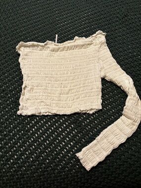 Free People Cream Smocked Off-Shoulder Crop Top